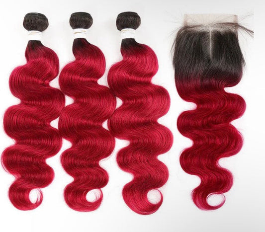 Lushlanes Ombre 1B/ BURG Body Wave 3
Bundles With Closure 4×4 pre Colored 100% virgin human hair