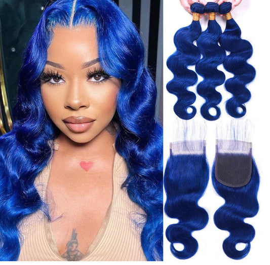 Lushlanes Blue Colored Body Wave 3
Bundles with 4x4 HD Lace Closure
Human Hair Extensions