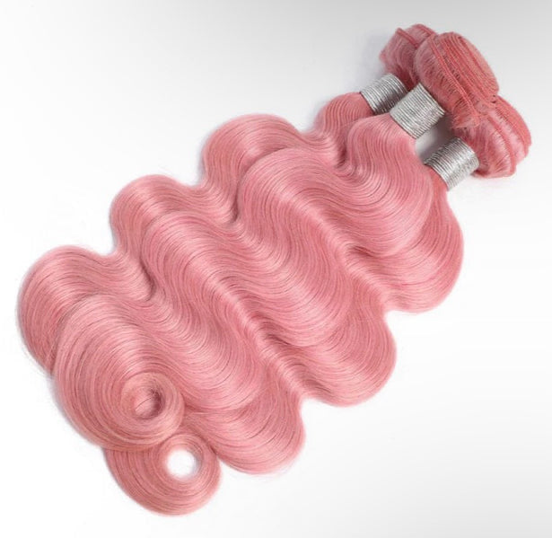 Lushlanes Body Wave 4Bundles with 13×4 frontal light Pink Colored 100%