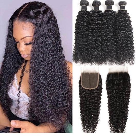 Lushlanes malaisien pervers
 Cheveux bouclés 4 paquets avec fermeture pré-épilés
 Cheveux Humains
 Extensions avec dentelle 4×4
 Fermeture