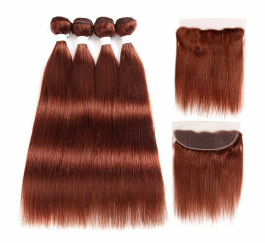 Lushlanes Color #33 straight hair 4 Bundles With 13×4 Lace Frontal PreColored