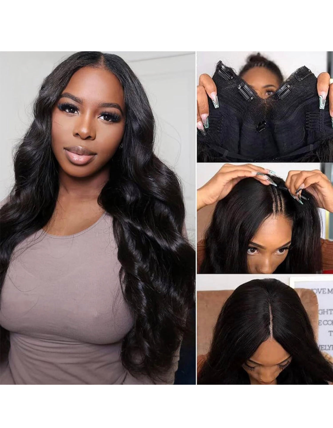 Lushlanes V Part Wig Cheveux Humains Body Wave Partie Perruque de Cheveux Humains Perruques sans Colle Cheveux Humains Perruques de Cheveux Humains pour Femmes Noires, Perruques Noires Naturelles 150%