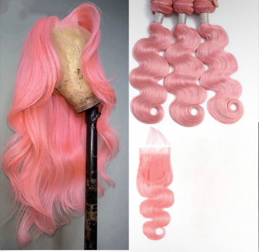 Lushlanes Body Wave 3
Bundles With 4×4 closure light Pink Colored