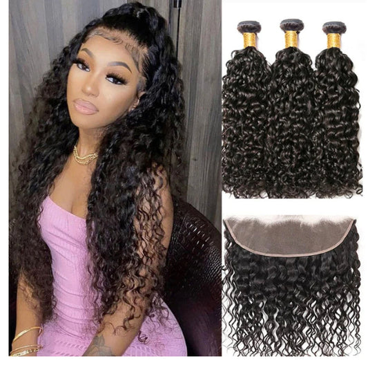 Lushlanes Indian Water Wave Virgin Hair 3 Bundles Human Hair Extension