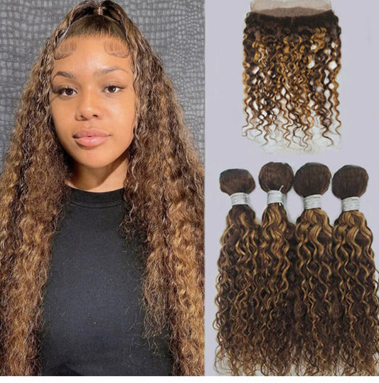 Lushlanes Highlight Water Wave 4 Bundles With 13×4 Transparent Lace Frontal