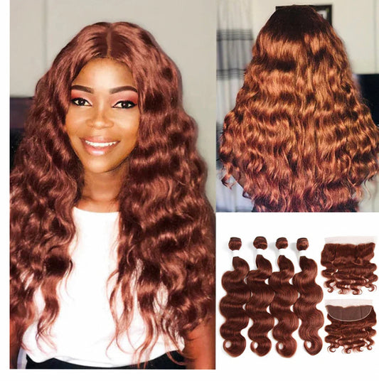 Lushlanes Color #33 bod wave 4 Bundles With 13×4 Lace Frontal Pre Colored