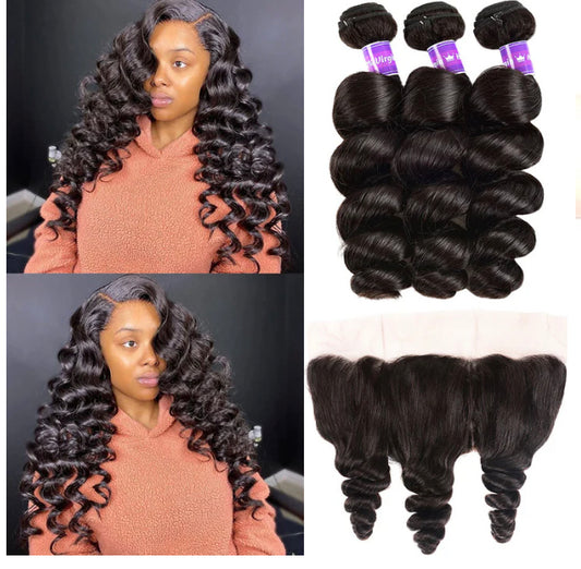 Lushlanes Loose Wave 3 Bundles With 13x4 Lace Frontal Brazilian Hair