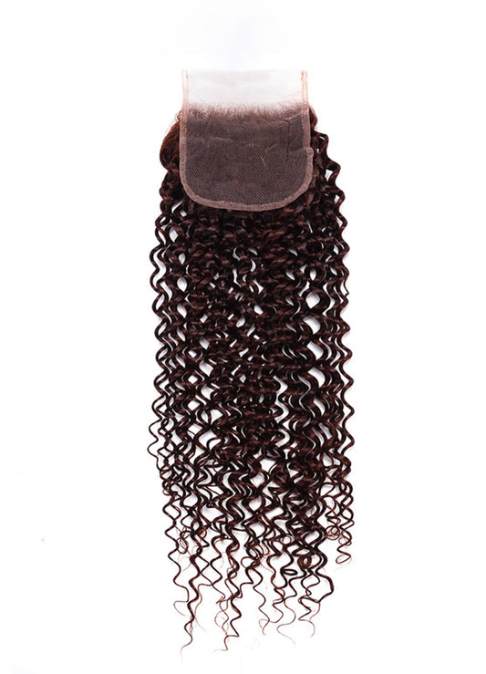 Lushlanes Dark Auburn Jerry Curl Remy cheveux humains 3 paquets avec offre de fermeture