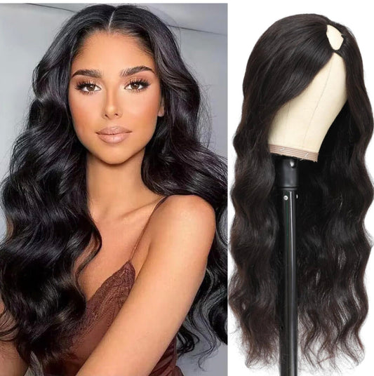 Lushlanes V Part Wig Cheveux Humains Vague de Corps Perruques de Cheveux Humains Brésiliens pour Femmes Noires Sans ColleTête Complète Clip en Demi Perruque Forme en V Perruques Sans laisser de côté Couleur Naturelle 150%