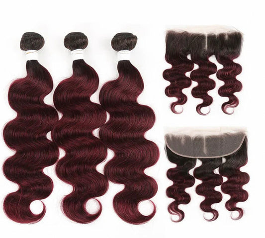 Lushlanes 1B/99] Ombre Body Wave 3 Bundles With 13×4 Lace Frontal Pre Colored