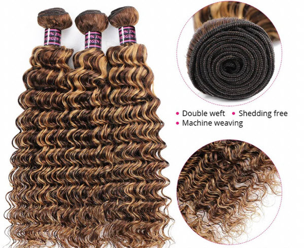 Lushlanes Highlight P4/27 Deep wave 3 Bundles With 13x4 Transparent Lace Frontal Brazilian Hair