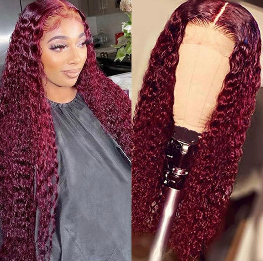 Perruque Lushlanes 99J avec fermeture en dentelle 4 × 4
 Perruques Lace Front Wig Deep Wave brésiliennes bordeaux
 Perruques de cheveux humains bouclés profonds pour femmes noires 150%