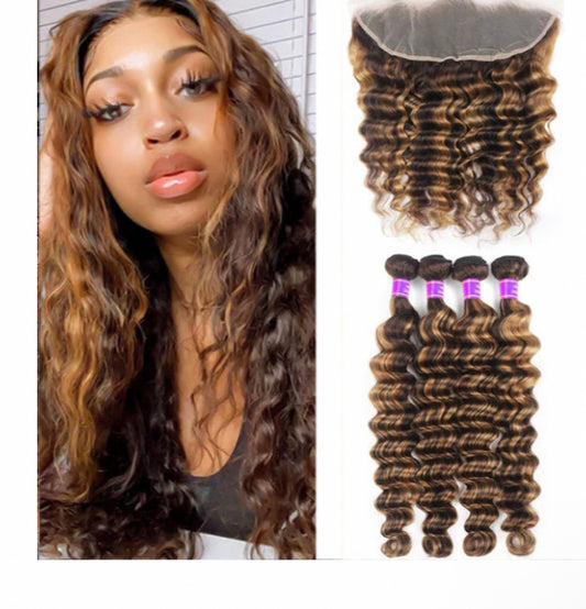 Lushlanes Highlight P4/27 Loose Deep Wave 4
Bundles With 13X4 Frontal
Transparent Lace