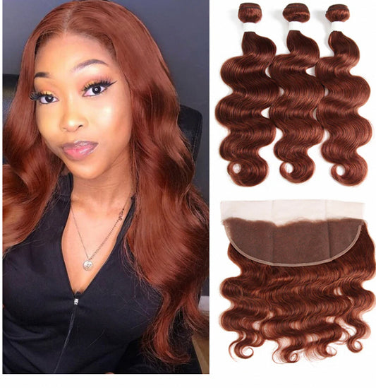 Lushlanes color #33 body wave 3 Bundles With 13×4 Lace Frontal Pre Colored