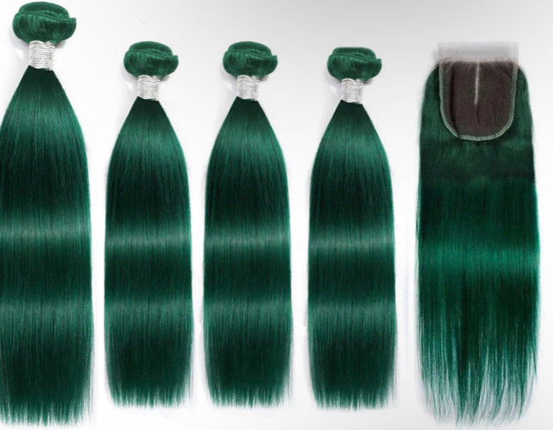 Lushlanes Dark Green
Straight 4 Bundles with 4×4 HD Lace Closure Human Hair Extensions