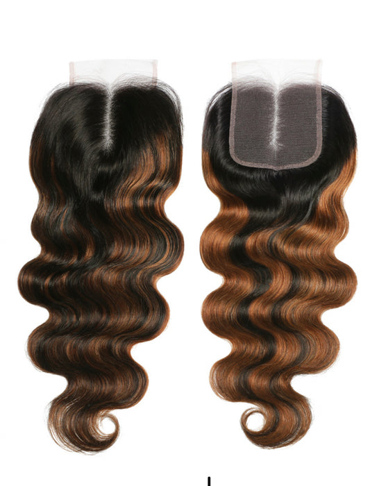 Lushlanes 4x4 Lace Top Closure Body Wave Marron Couleur de surbrillance