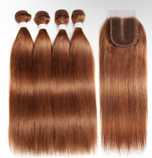 Lushlanes color Straight
Hair 4 Bundles With 4×4 Lace Closure Pre
Colored human hair