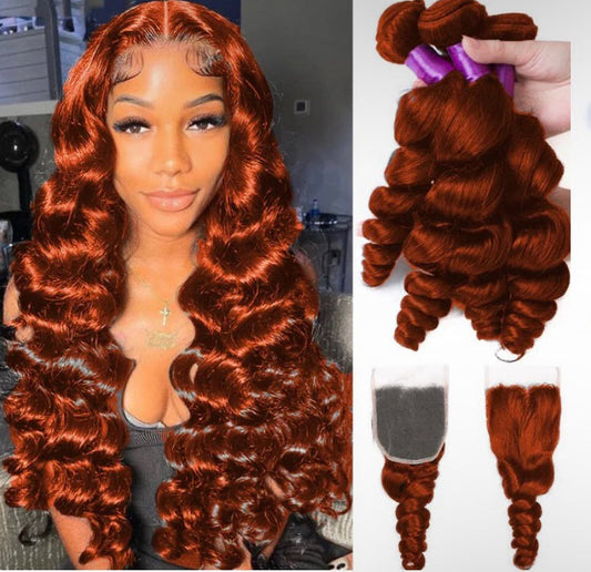 Lushlanes #350 Ginger
Orange Loose Wave 3
Bundles With 4X4 Lace
Closure Remy Human Hair