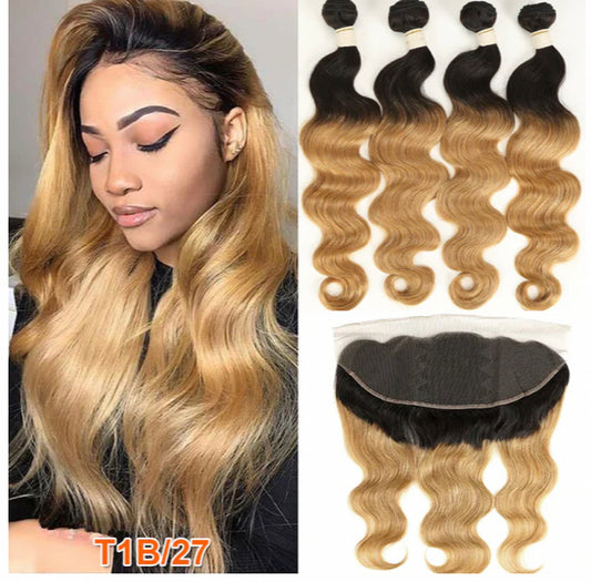 Lushlanes 1B/27 Ombre Body Wave 4 Bundles
With 13x4 Lace Frontal Pre Colored