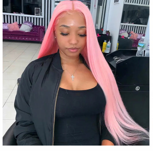 Lushlanes Light Pink Colored straight 4 Bundles With 13x4 frontal Brazilian Human Hair Weave With 4×4 Closure