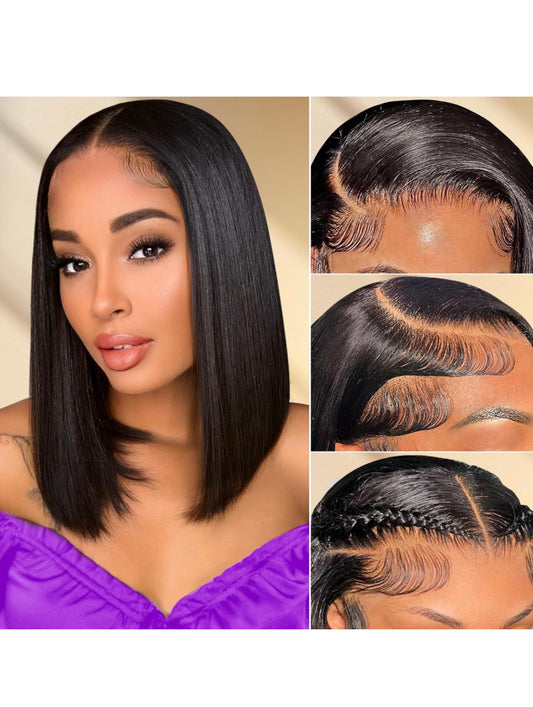 Lushlanes Bob Wig Human Hair 13x4 HD Lace Front Wigs for Black Women Human Hair Frontal Side Part Bob Wig, Short Human Hair Wigs for Black Women 180% Density