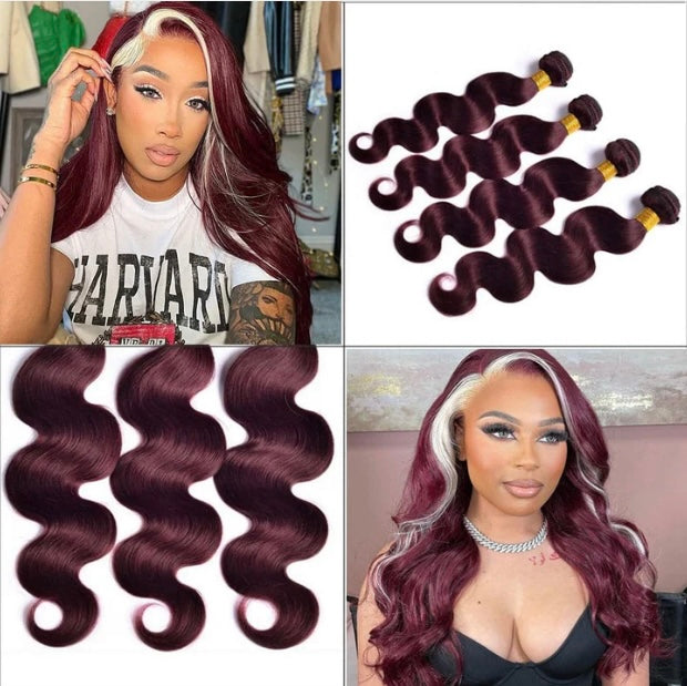 Lushlanes Body Wave 4 Bundles with 4×4 HD Lace
Closure Burgundy Hair Bundle with Blond HD Lace Closure Human Hair
Extensation