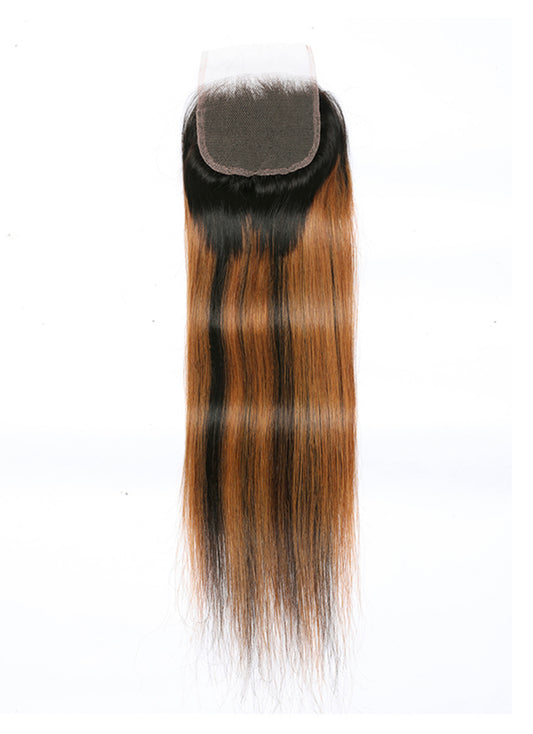 Lushlanes 4x4 dentelle fermeture cheveux raides couleur de balayage brun