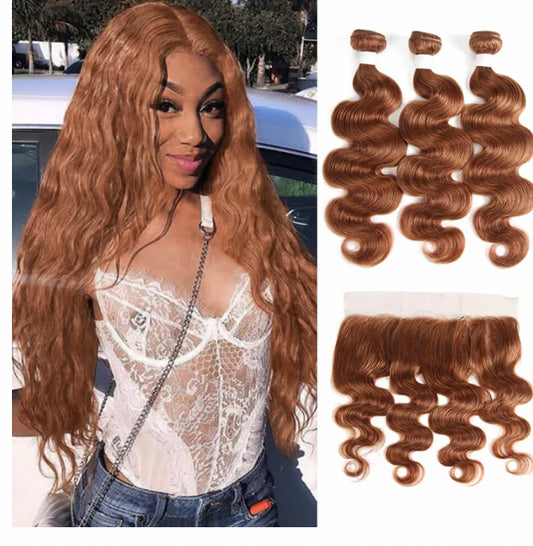 Lushlanes color #30 bod wave 3 Bundles With 13×4 Lace Frontal Pre Colored