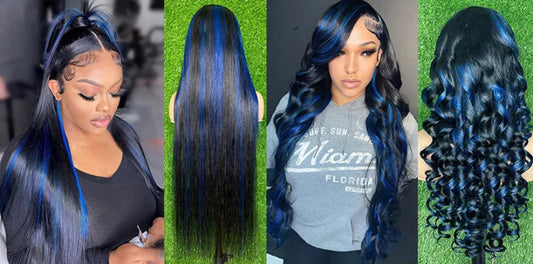 Lushlanes Natrual Black Blue Highlights Wig Mix Piano Color Straight
Pre Plucked Hd Transparent Lace Front