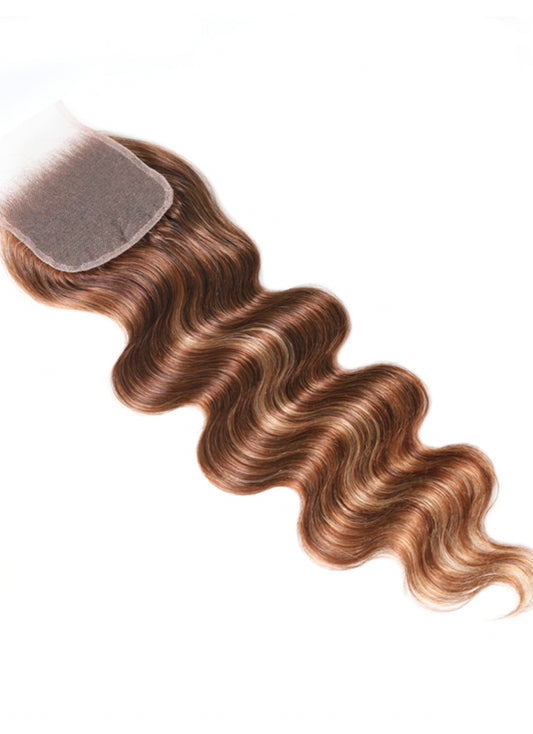 Lushlanes Honey Blonde Highlight Body Wave 4x4 Fermeture de partie libre