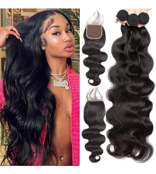 Lushlanes Body Wave Bundles with Closure Brazilian Human