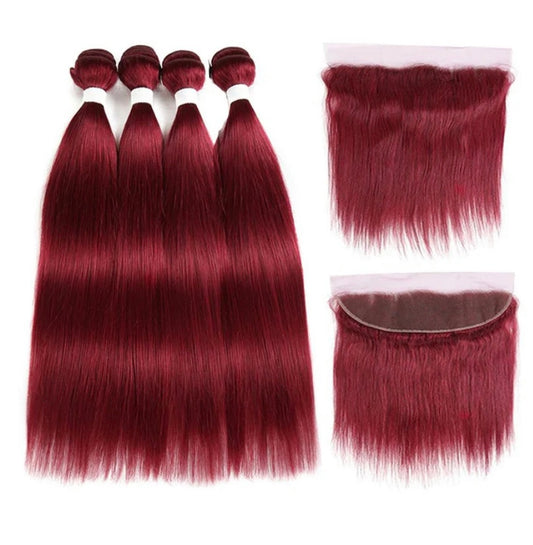 Lushlanes Red Bundles Color burg straight hair 4
Bundles With 13x4 Lace Frontal Pre Colored