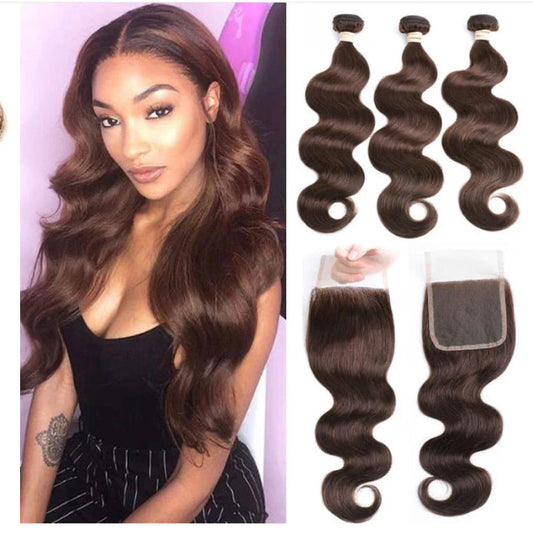 Lushlanes Brown Body
Wave 3 Bundles With 4x4 Lace closure 100% virgin human hair
