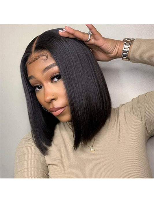 Lushlanes Wear and Go Glueless Wigs for Beginners, Lace Front Wigs for Black Women, Short Straight Human Hair, 150%