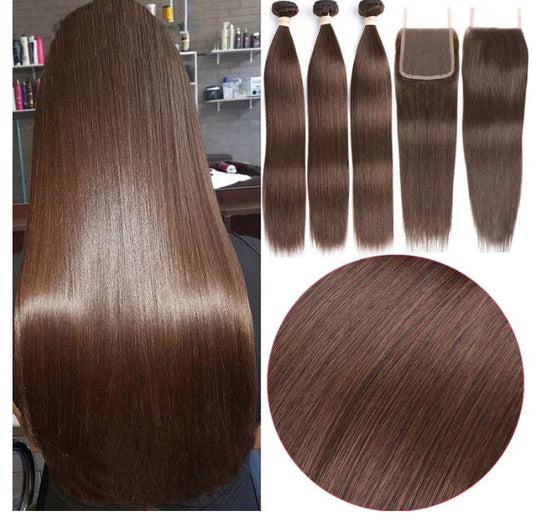 Lushlanes #4 Brown
Straight Hair 4 Bundles
With 4×4 Lace Closure Pre
Colored human hair