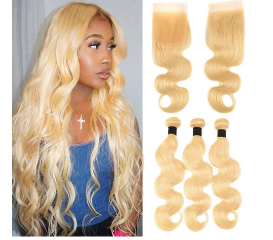Lushlanes 613 Blonde Body Wave 3 Bundles with
4x4 Closure with transparent lace