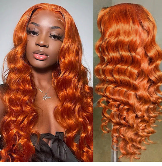 Lushlanes #350 Ginger Orange Loose Wave Hair 4 Bundles With 13x4 lace Frontal Brazilian Hair Weave Bundles