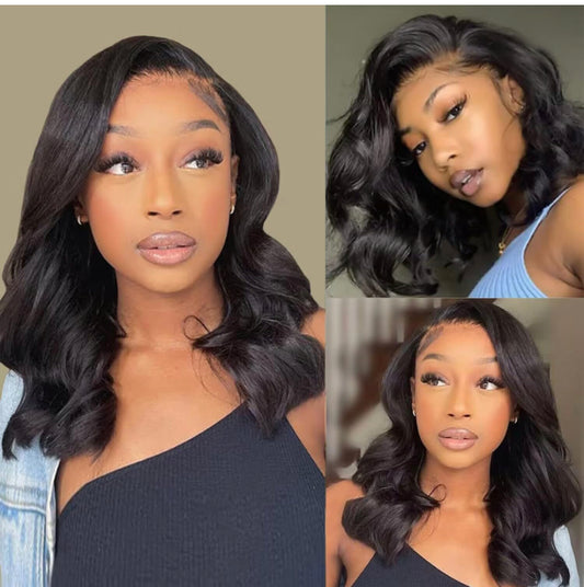 Lushlanes 13x4 Body Wave HD Lace Front Wigs Human Hair Glueless Wigs Human Hair Short Bob Wigs for Black Women Human Hair Natural Black Color