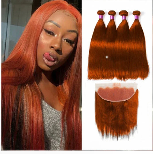 Lushlanes Ginger 350 Straight 4 Bundles With 13*4 Lace Frontal Peruvian Hair